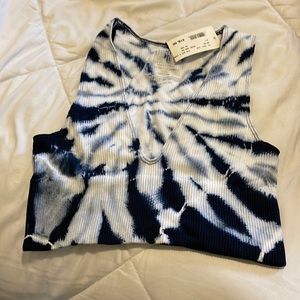 Blue and white tie dye cropped tank